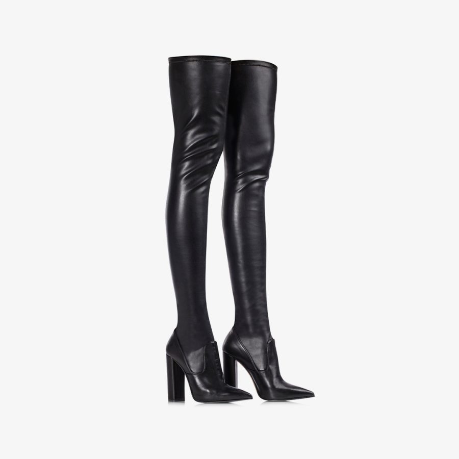 MEGAN THIGH-HIGH BOOT 120 mm-Black stretch vegan leather over-the-knee boot - Image 2