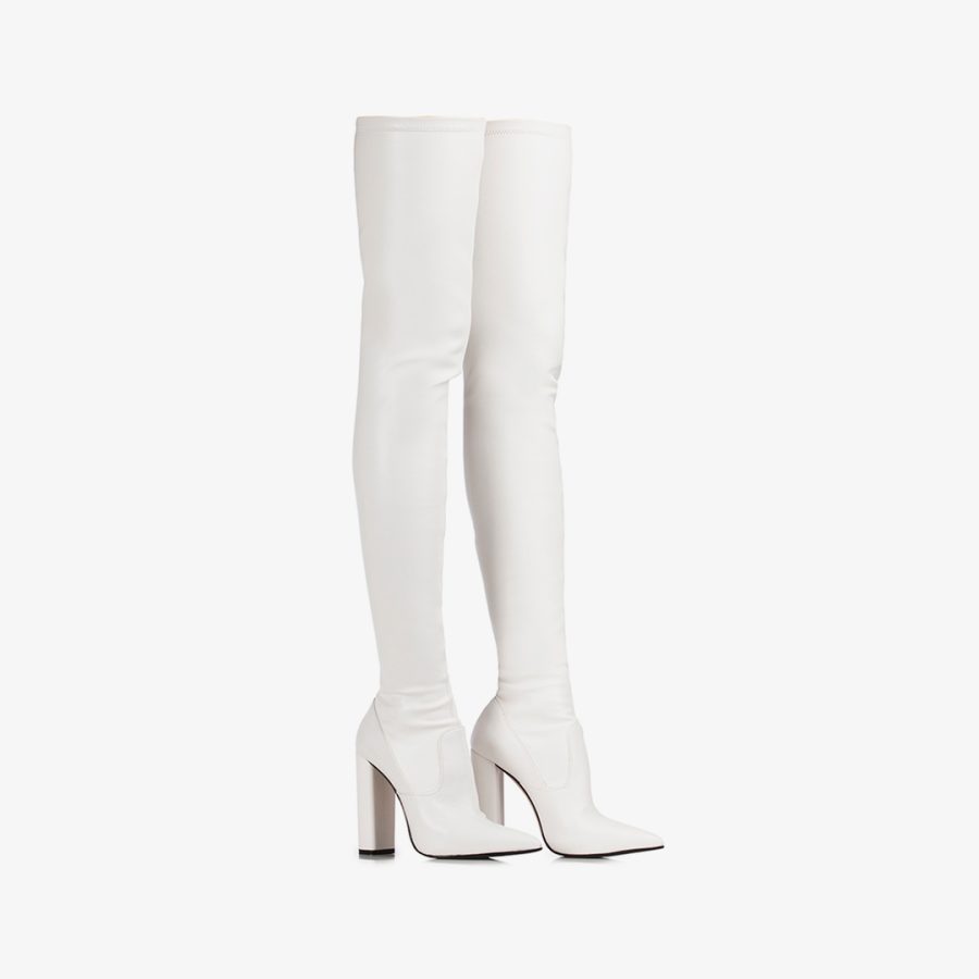 MEGAN THIGH-HIGH BOOT 120 mm-White stretch vegan leather over-the-knee boot - Image 2