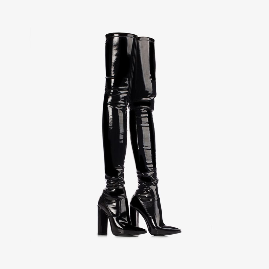 MEGAN THIGH-HIGH BOOT 120 mm-Black stretch vinyl over-the-knee boot - Image 2