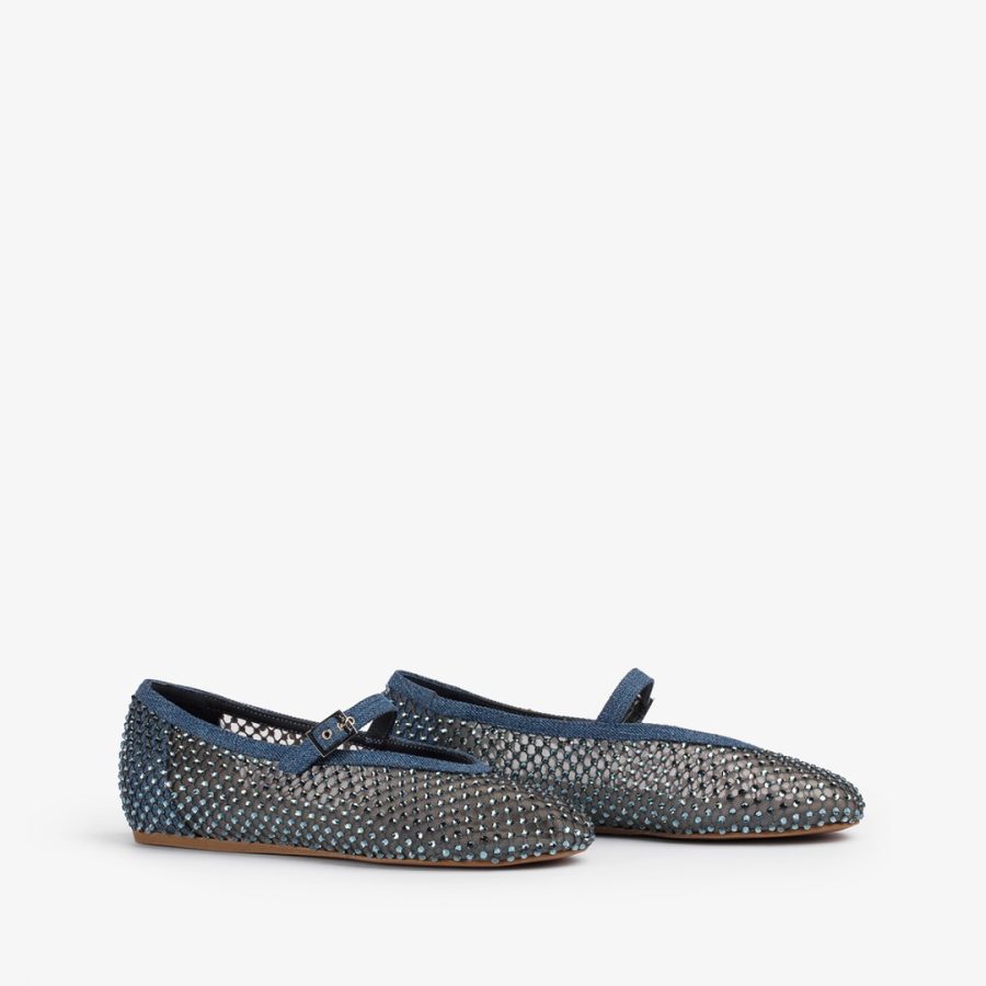 GILDA BALLET FLAT-Denim blue fishnet ballet flat with Crystals - Image 2