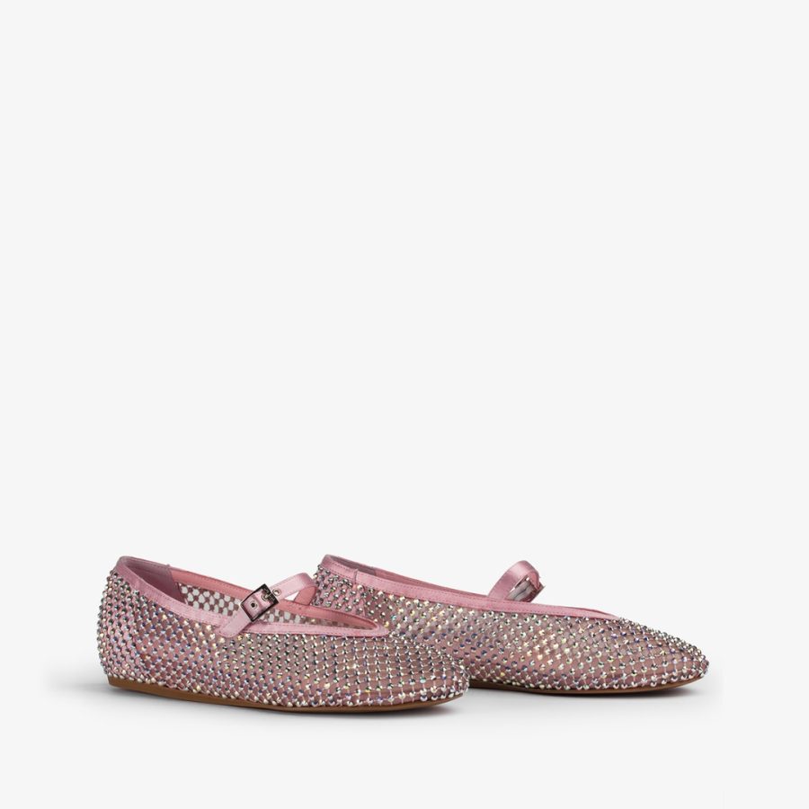 GILDA BALLET FLAT-Goddess pink fishnet ballet flat with iridescent Crystals - Image 2