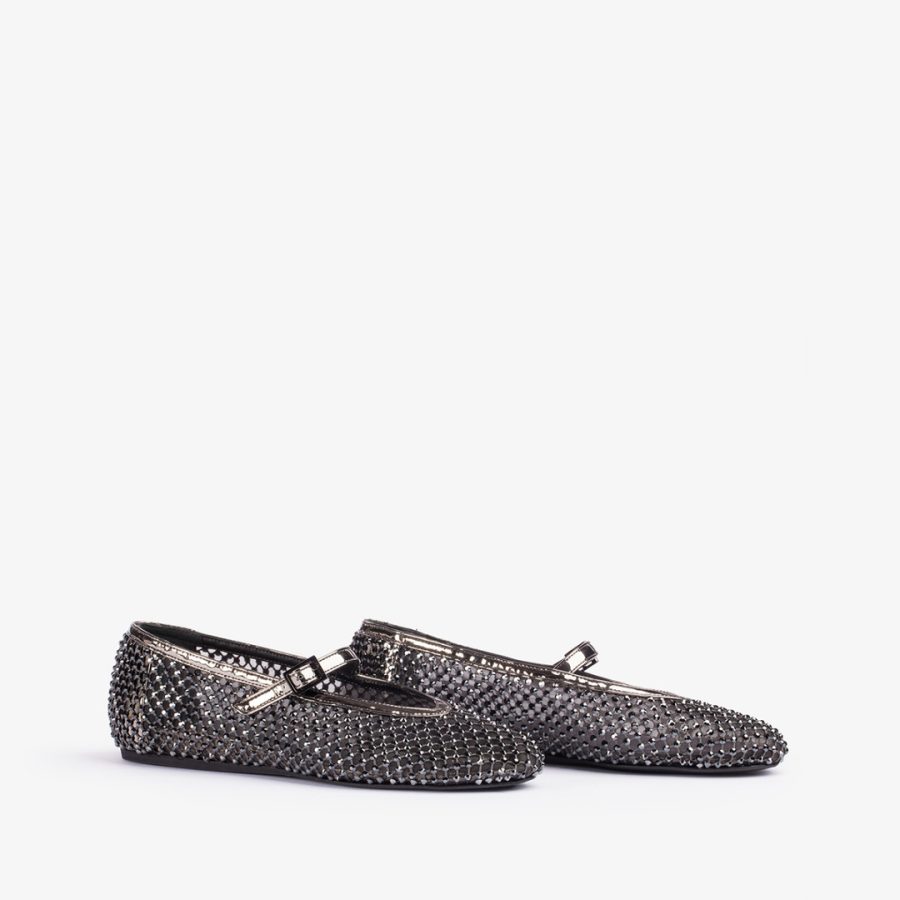 GILDA BALLET FLAT-Pewter fishnet ballet flat with Crystals - Image 2