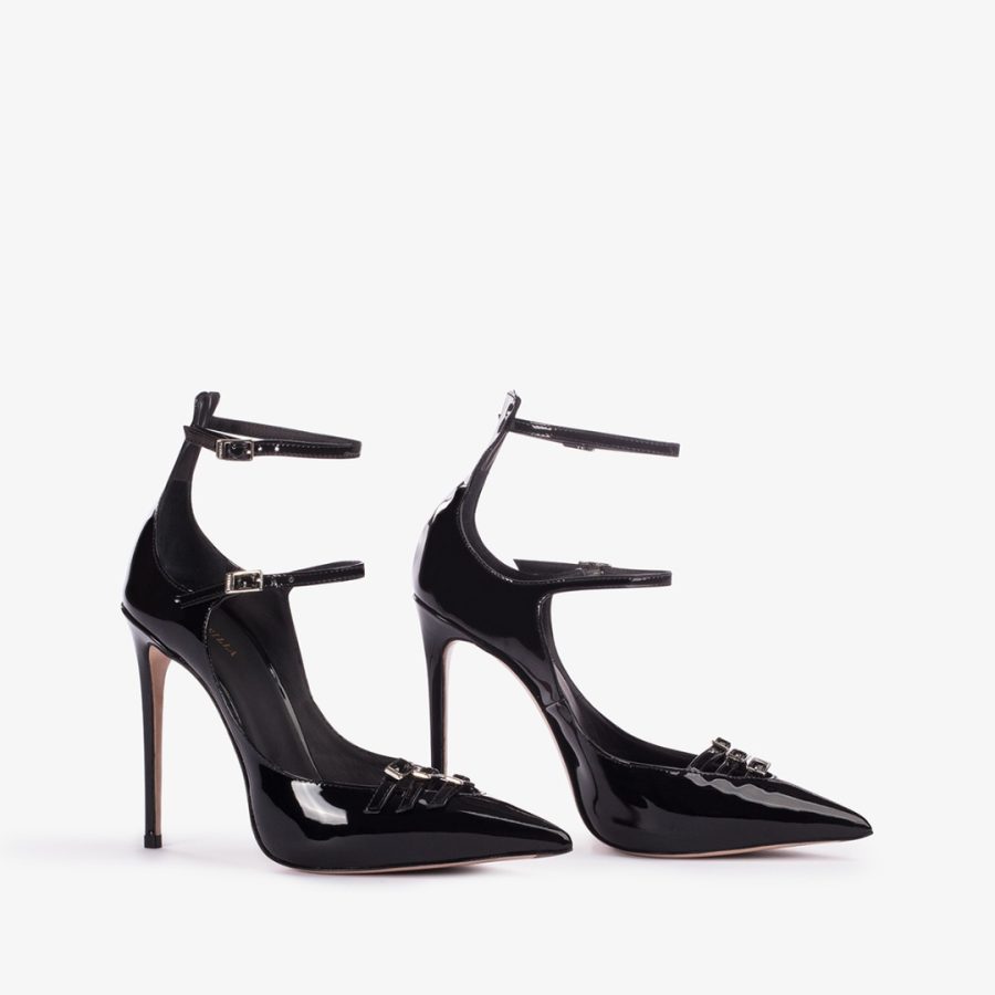 MORGANA PUMP 120 mm-Black patent leather pump with straps - Image 2