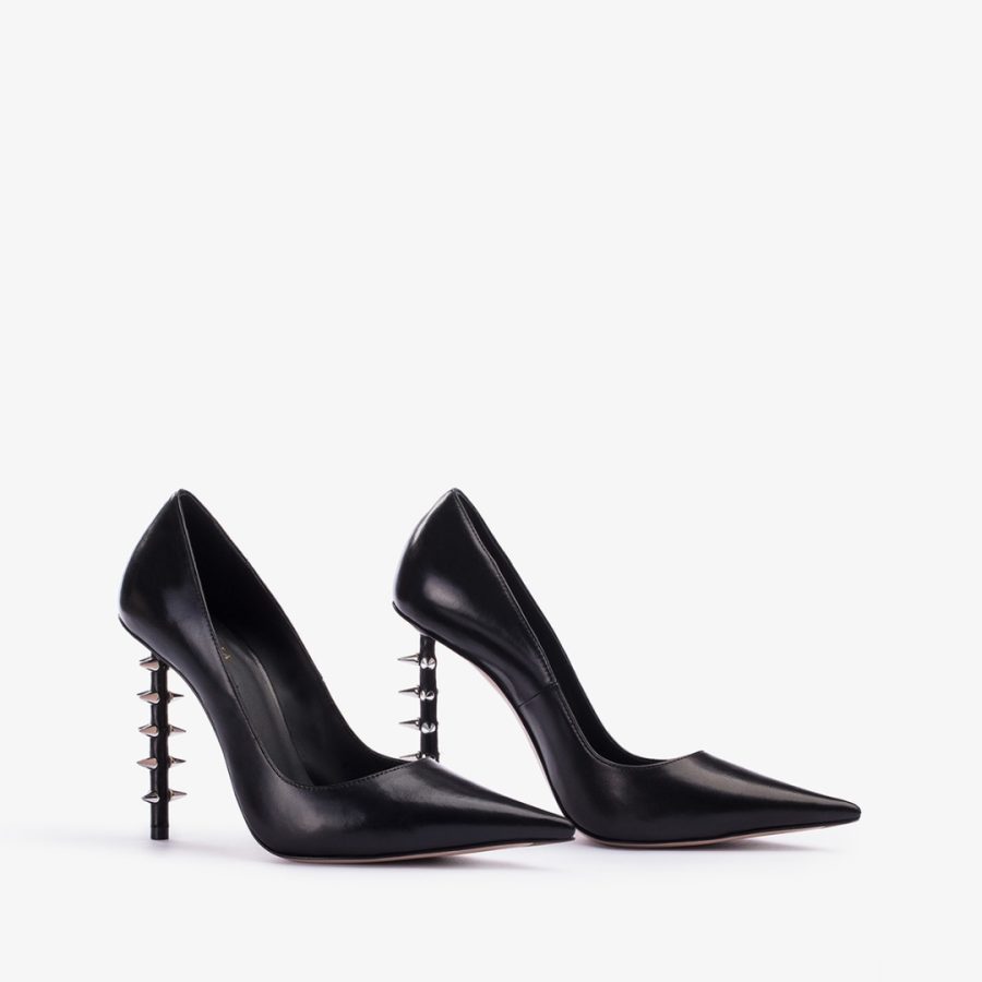 JAGGER PUMP 120 mm-Black leather studded pump - Image 2