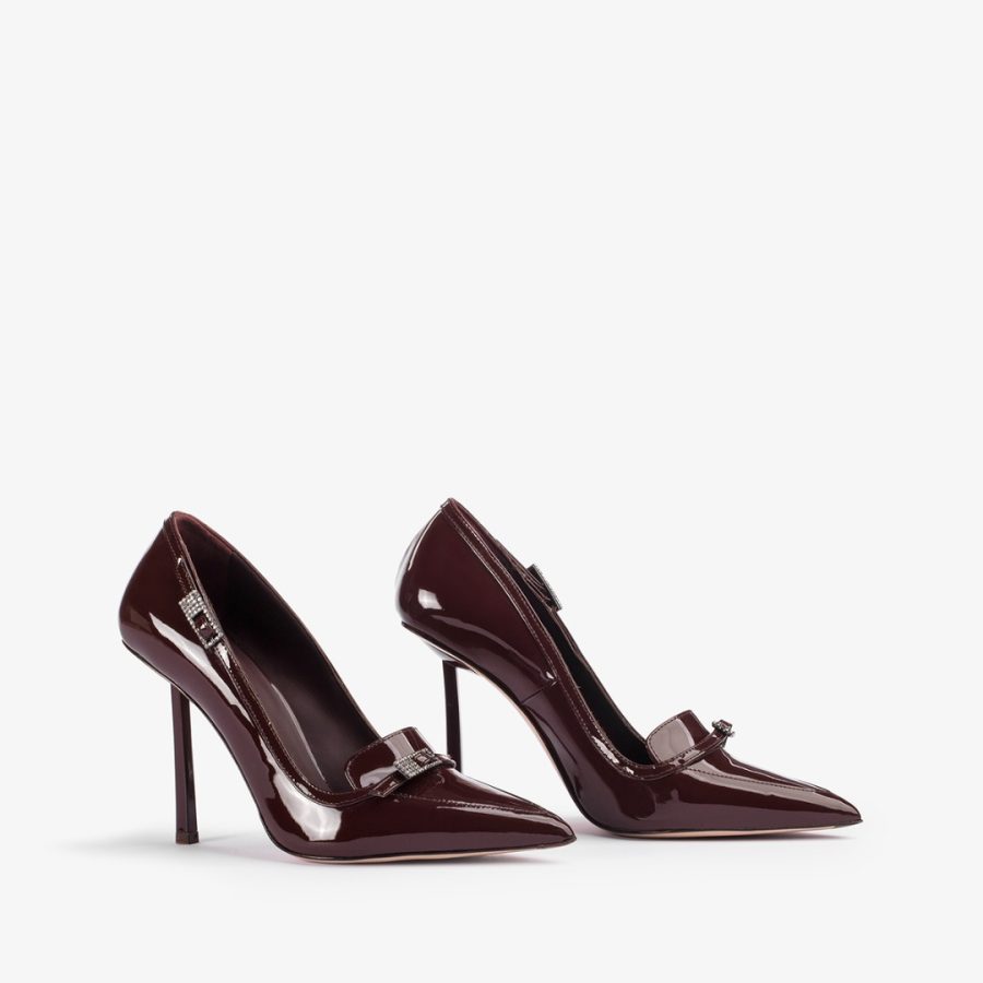 MORGANA PUMP 100 mm-Dark chocolate brown patent leather loafer pump - Image 2