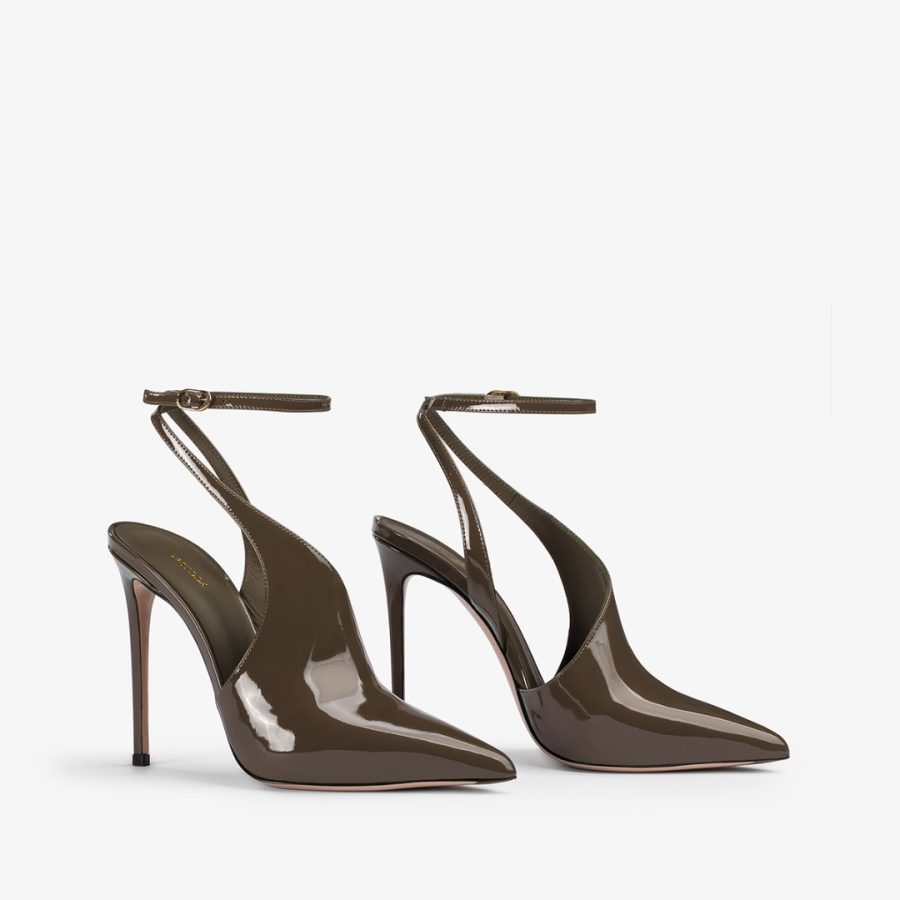 FUTURA PUMP 120 mm-Khaki green patent leather cut-out pump - Image 2