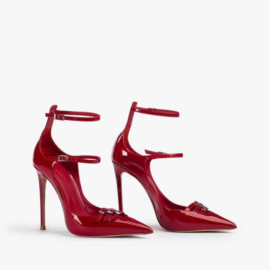 MORGANA PUMP 120 mm-Red patent leather pump with straps - Image 2