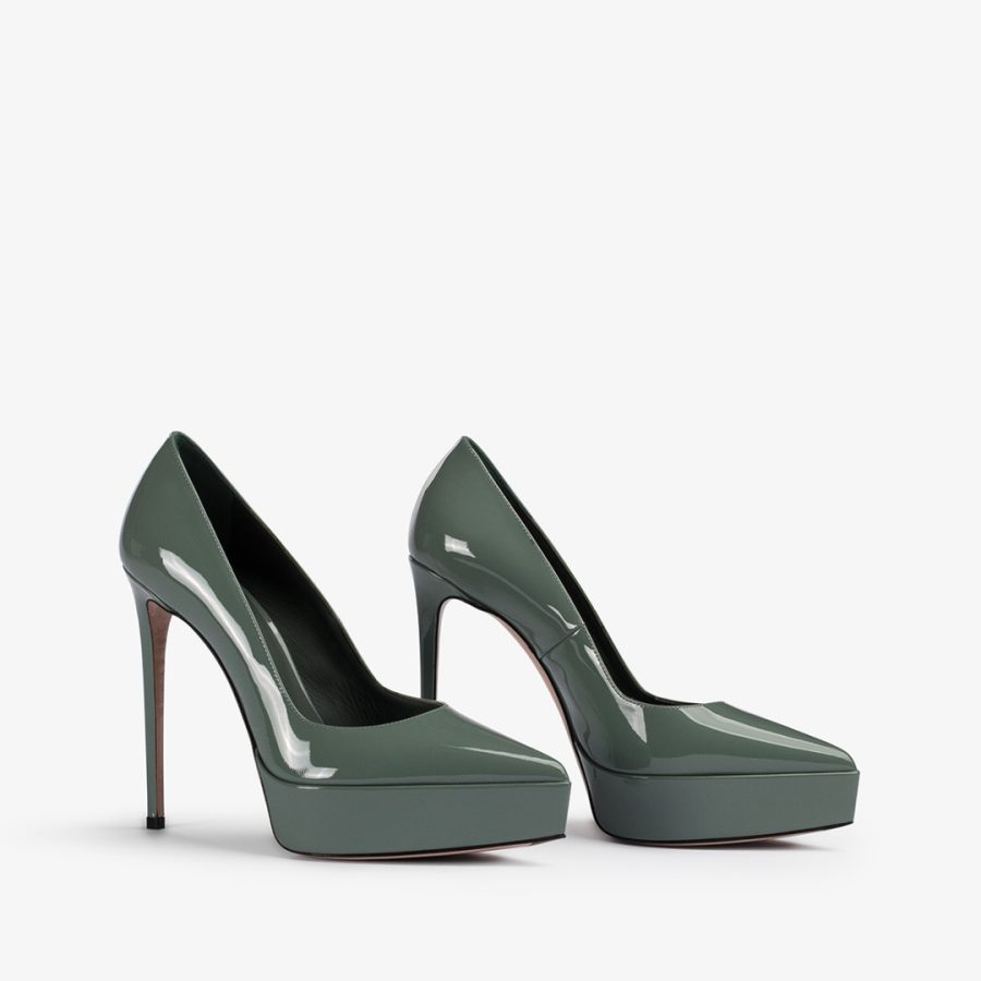 UMA PUMP 140 mm-Dust green patent leather platform pump - Image 2