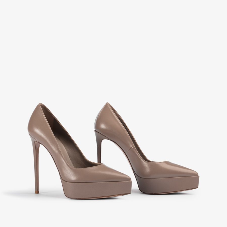 UMA PUMP 140 mm-Sesame grey leather platform pump - Image 2