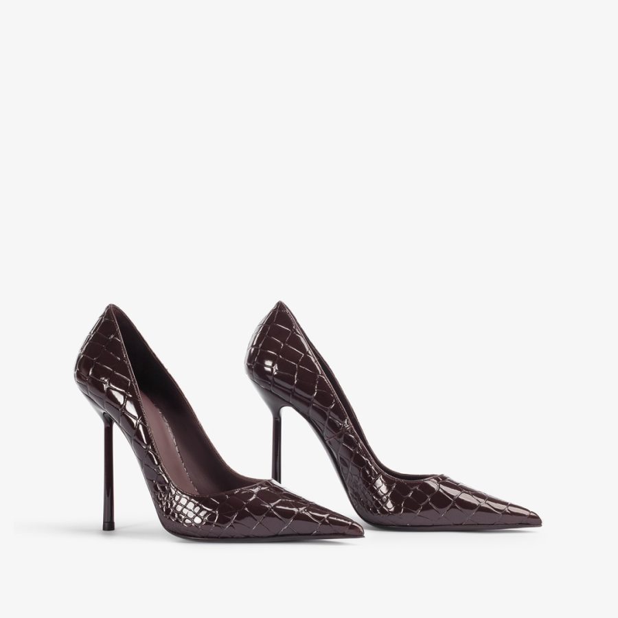 BELLA PUMP 120 mm-Dark chocolate crocodile print pump - Image 2