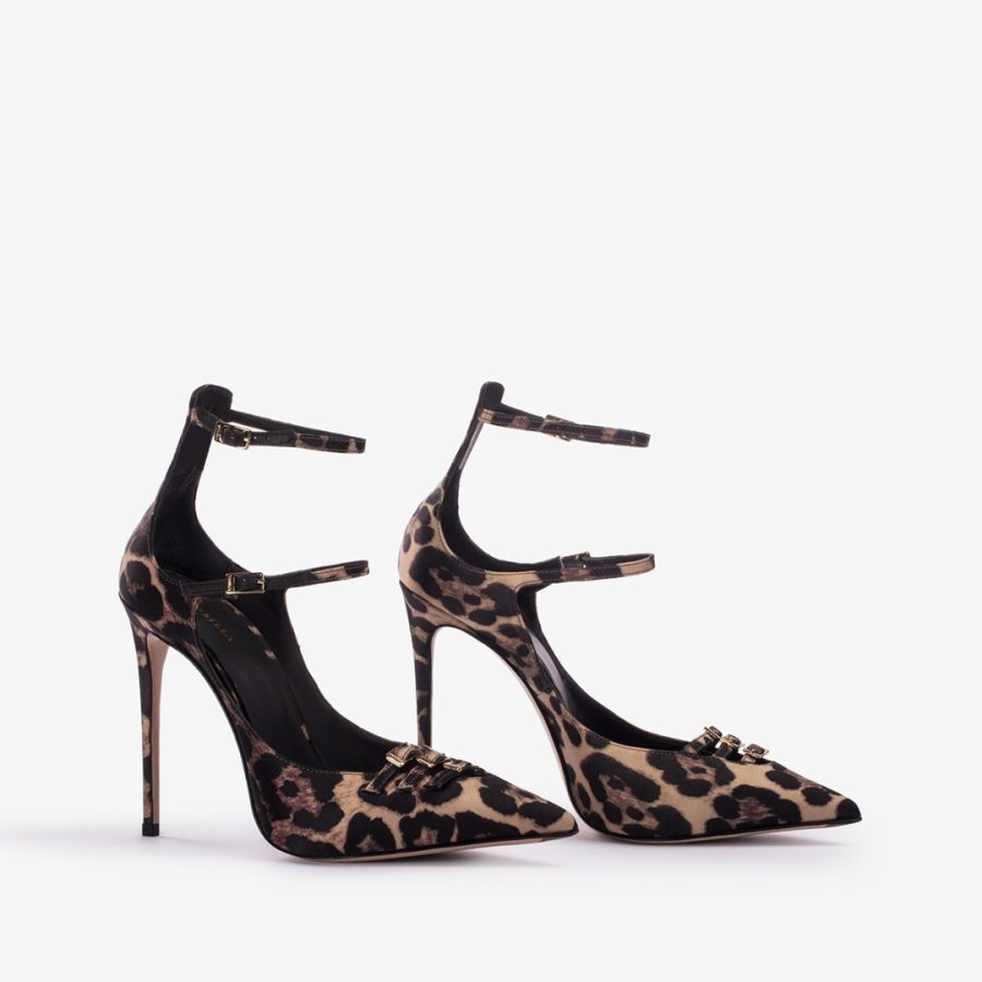 MORGANA PUMP 120 mm-Leopard-print satin pump with straps - Image 2