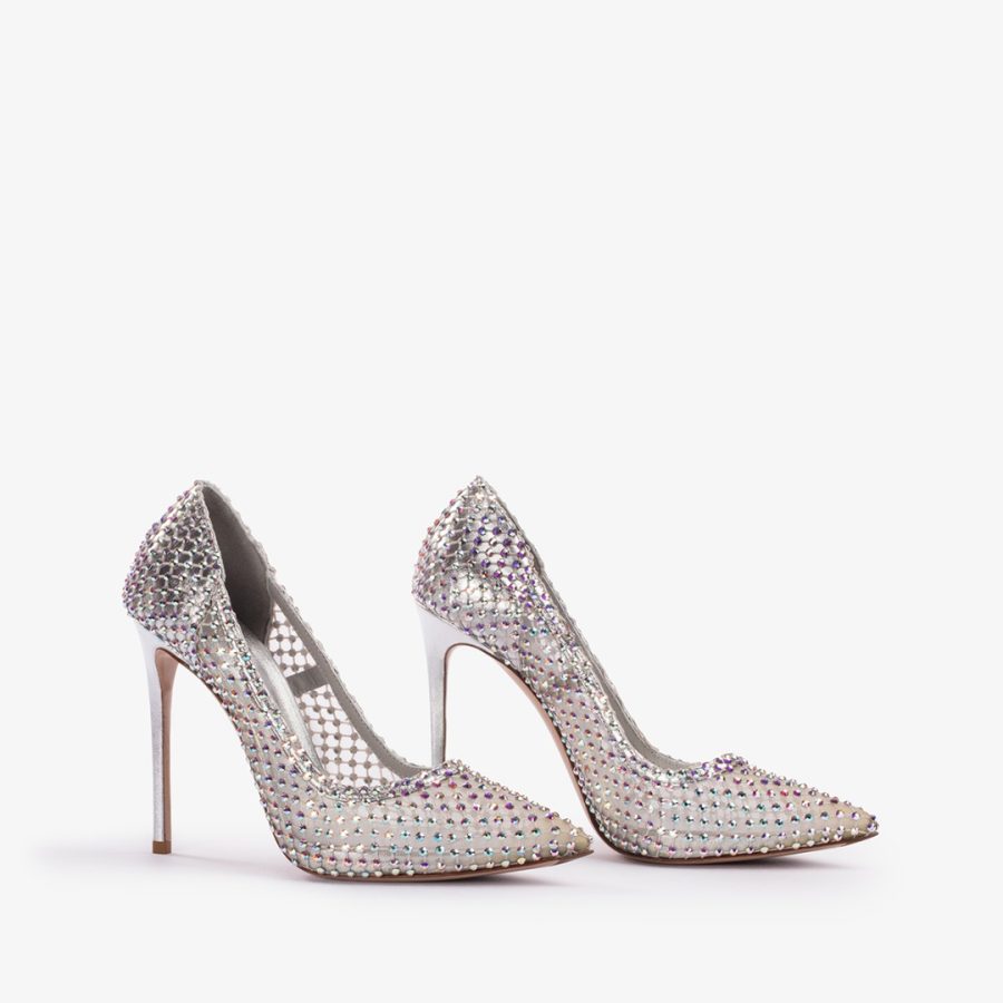 GILDA PUMP 120 mm-Eclipse silver fishnet pump with Crystals - Image 2