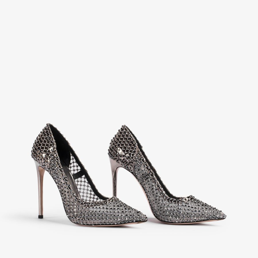 GILDA PUMP 120 mm-Pewter fishnet pump with Crystals - Image 2