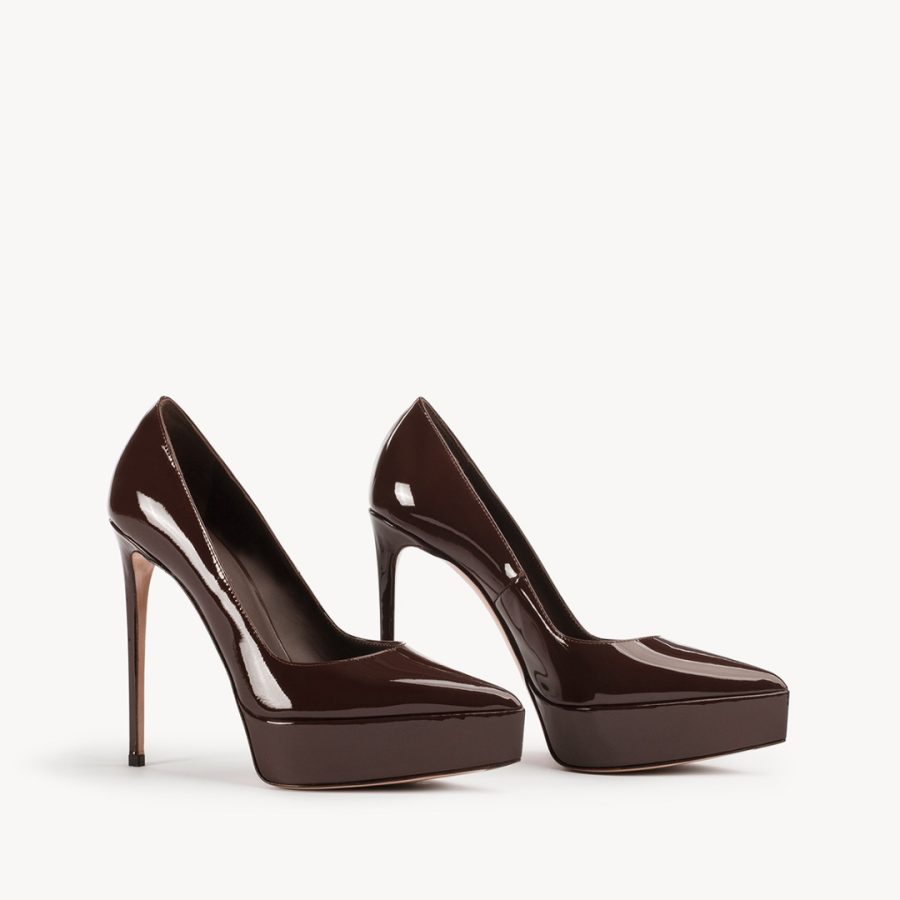 UMA PUMP 140 mm-Dark chocolate brown patent leather platform pump - Image 2