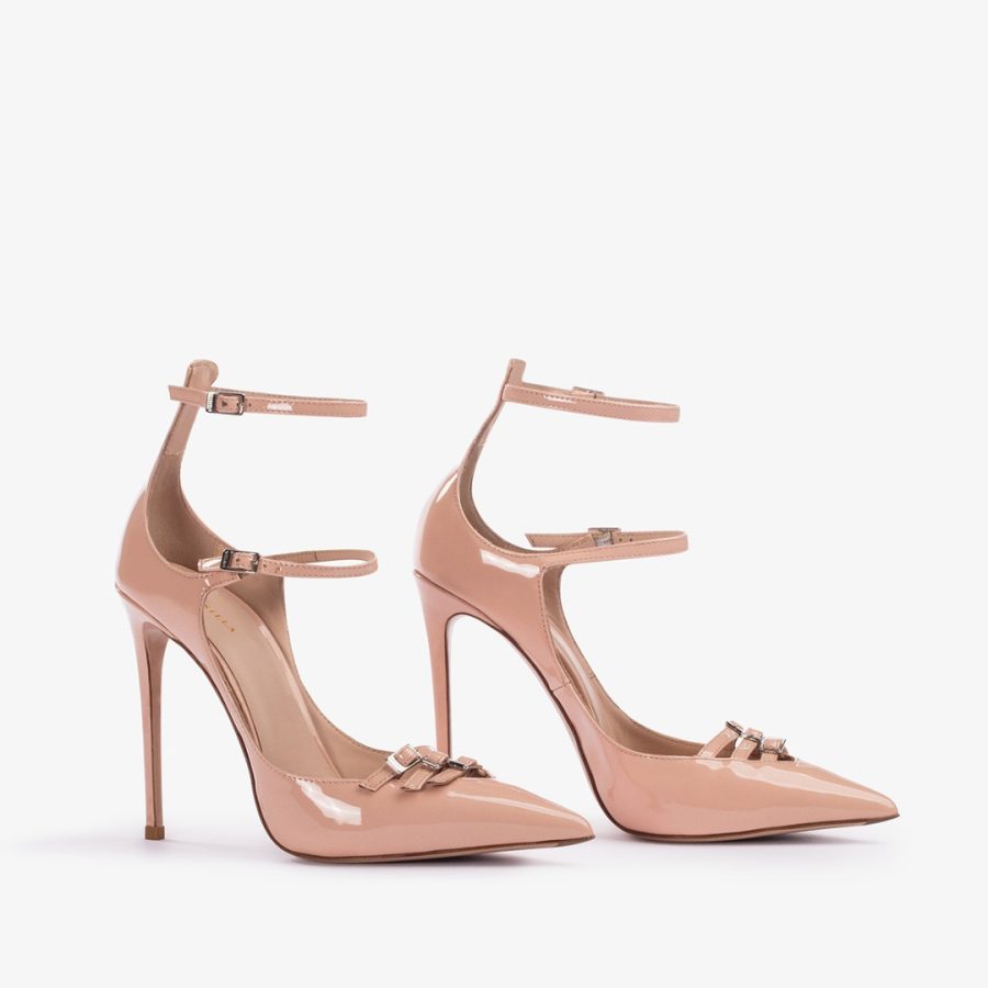 MORGANA PUMP 120 mm-Skin nude patent leather pump with straps - Image 2