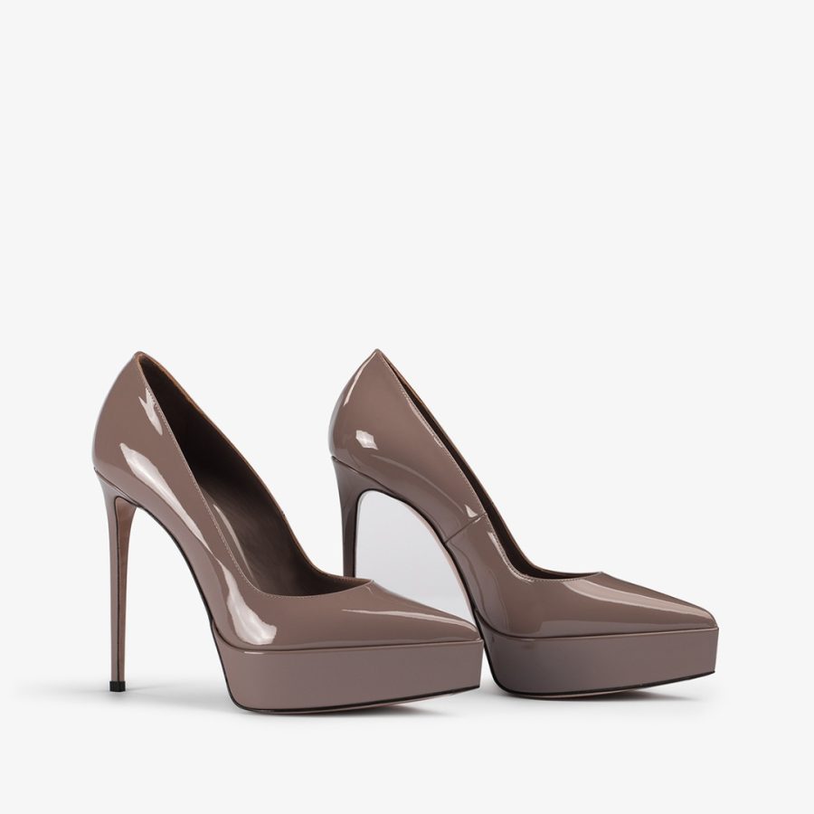 UMA PUMP 140 mm-Petra nude patent leather platform pump - Image 2