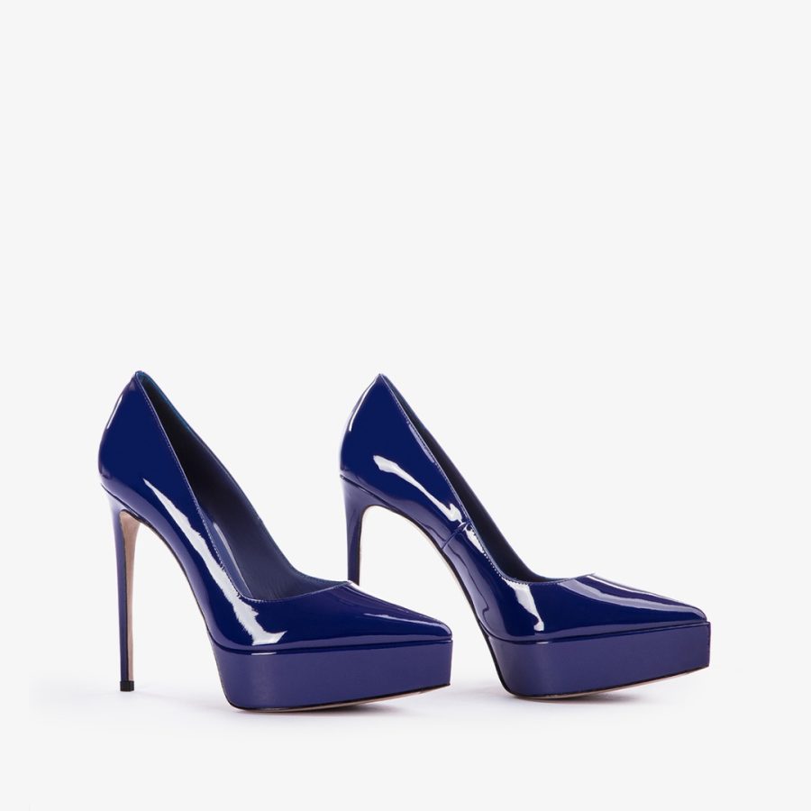 UMA PUMP 140 mm-Lazuli blue patent leather platform pump - Image 2