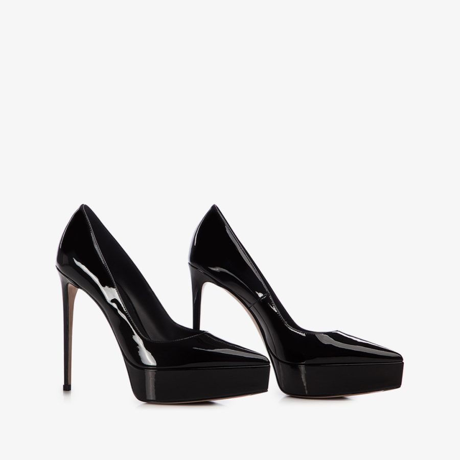 UMA PUMP 140 mm-Black patent leather platform pump - Image 2