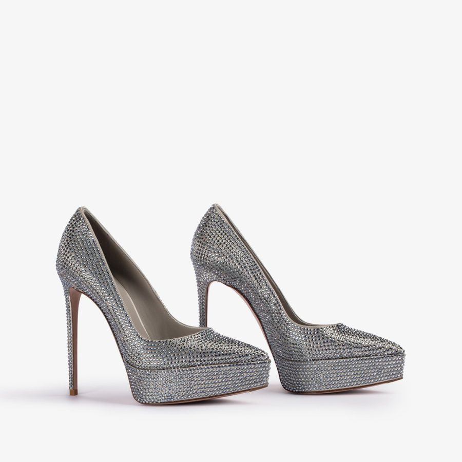 UMA PUMP 140 mm-Silver satin platform pump and Crysrtals - Image 2