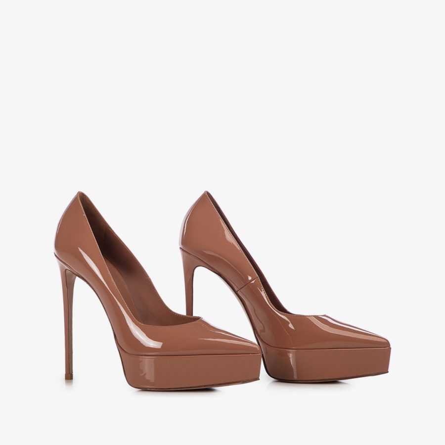 UMA PUMP 140 mm-Cake brown patent leather platform pump - Image 2