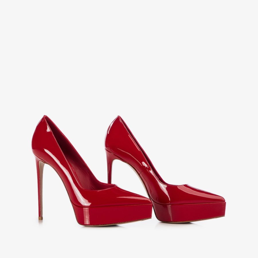 UMA PUMP 140 mm-Red patent leather platform pump - Image 2