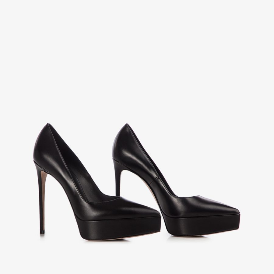 UMA PUMP 140 mm-Black leather platform pump - Image 2