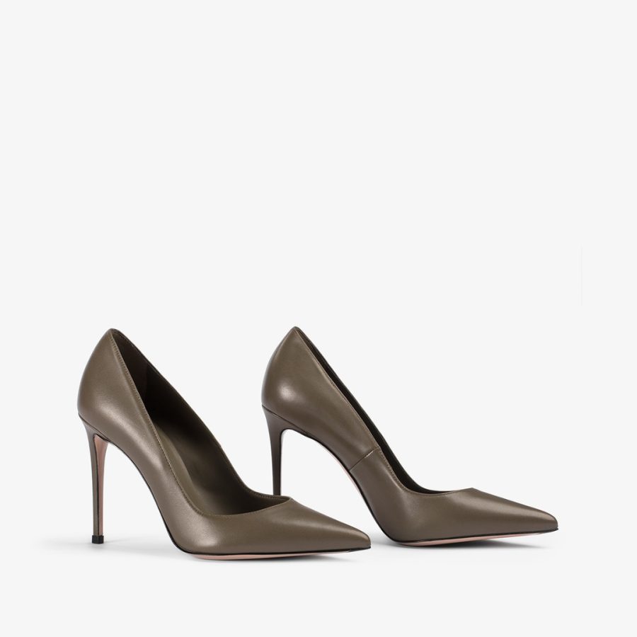 EVA PUMP 100 mm-Khaki green leather pump - Image 2