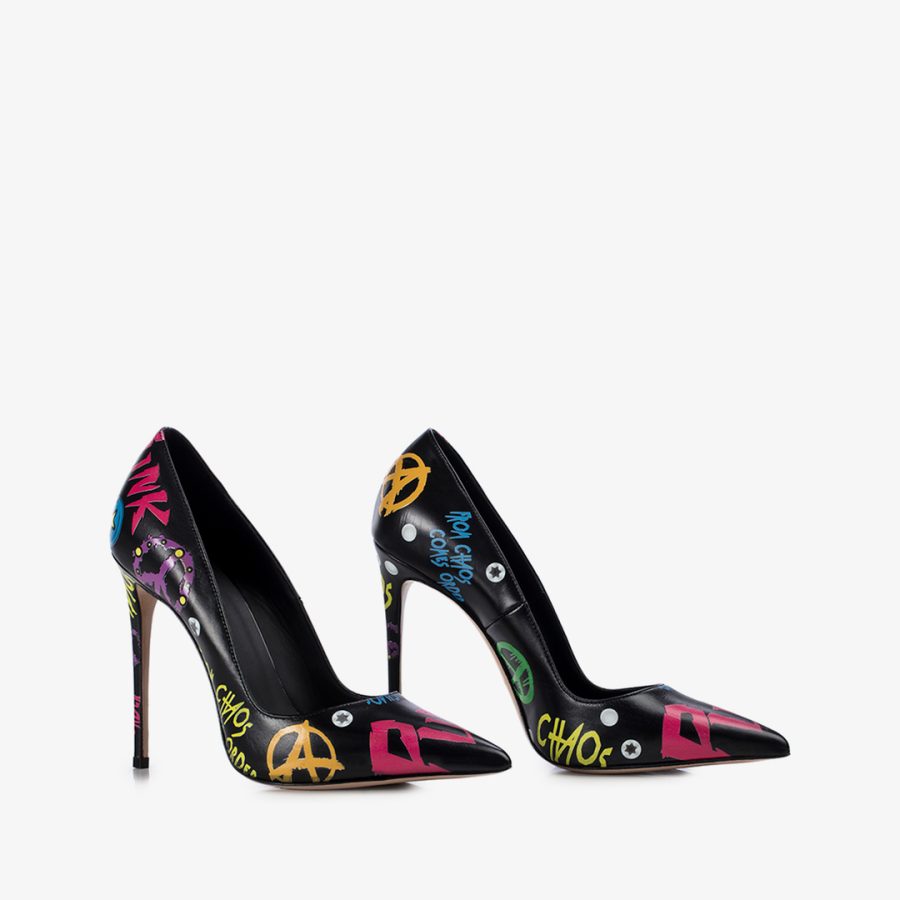 PUNK PUMP 120 mm-Black leather pump with fuchsia prints - Image 2