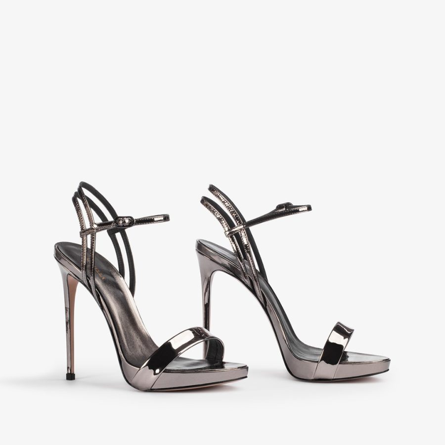 GWEN SANDAL 120 mm-Pewter metallic sandal - Image 2