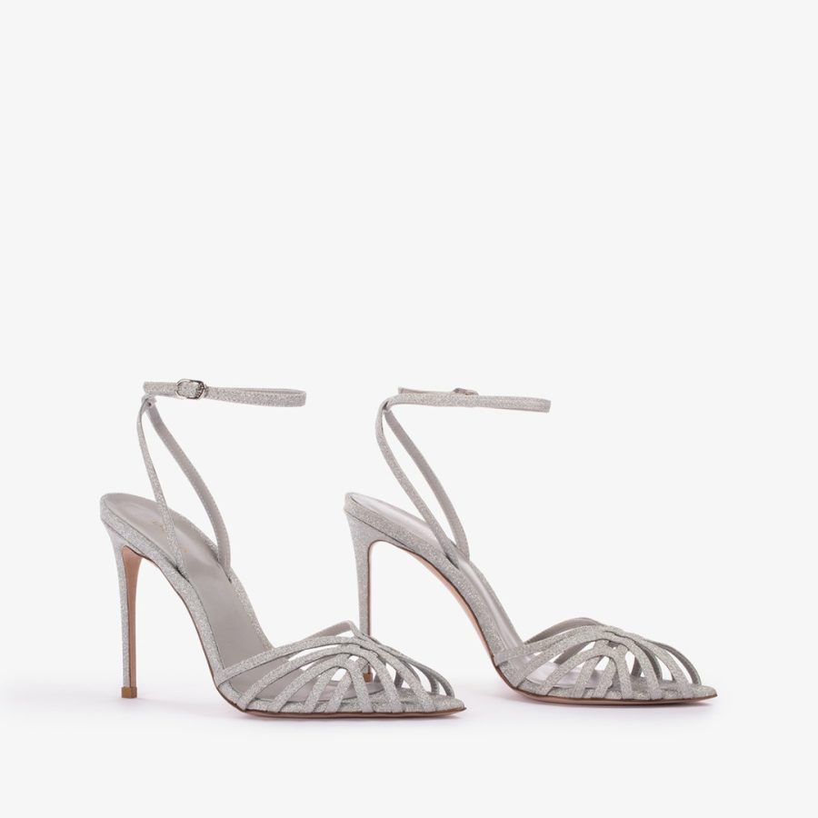 EMBRACE SANDAL 105 mm-Silver glitter sandal - Image 2