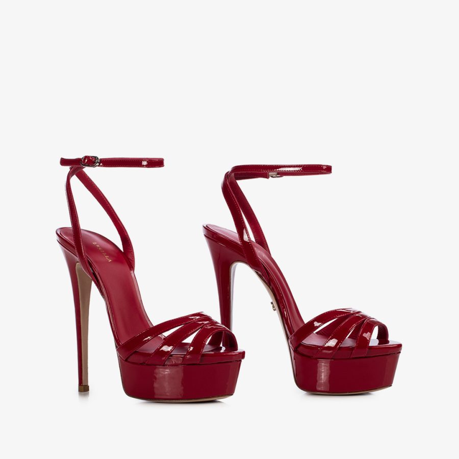 LOLA SANDAL 140 mm-Red patent leather sandal - Image 2