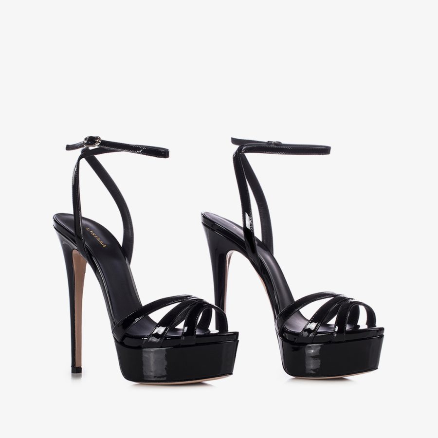 LOLA SANDAL 140 mm-Black patent leather sandal - Image 2