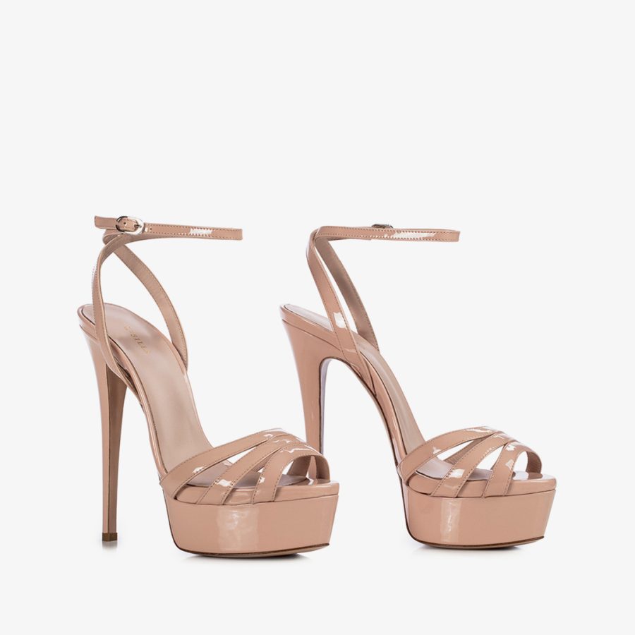 LOLA SANDAL 140 mm-Skin nude patent leather sandal - Image 2