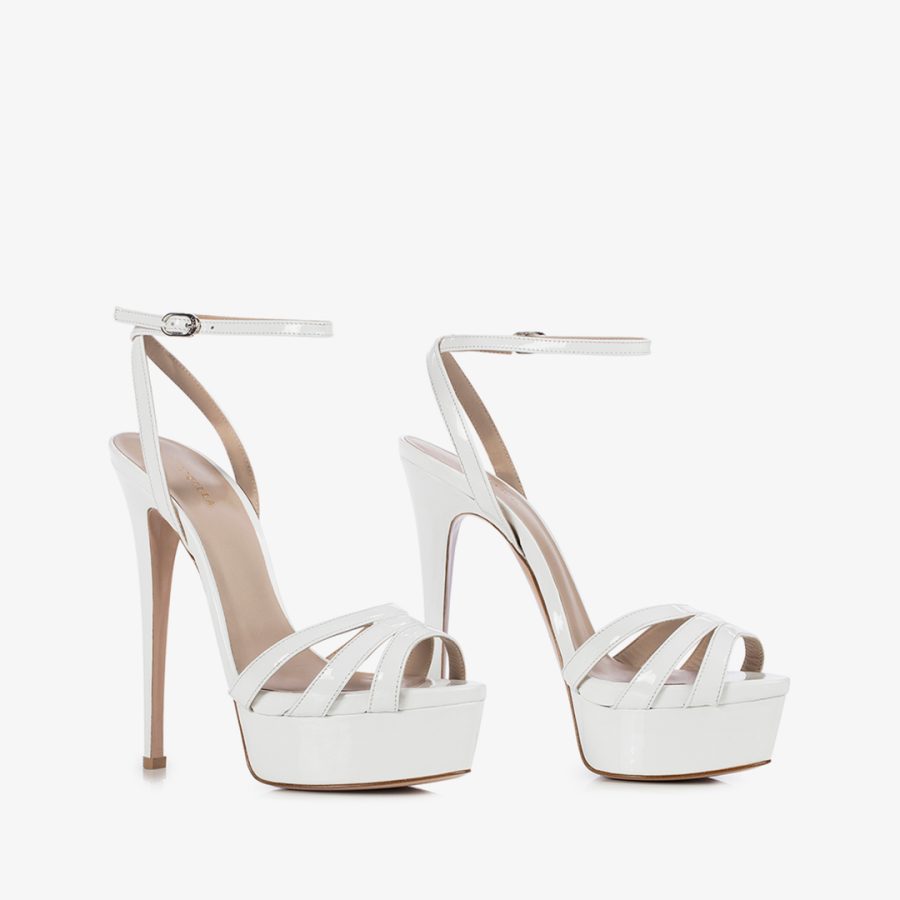 LOLA SANDAL 140 mm-White patent leather sandal - Image 2