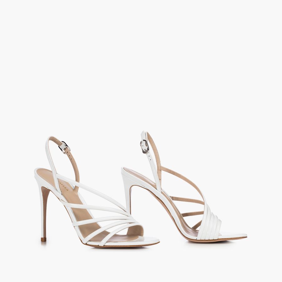 SCARLET SANDAL 105 mm-White patent leather sandal - Image 2