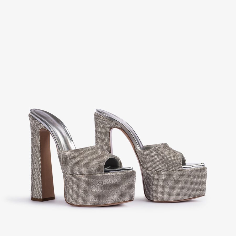 NINA SANDAL 170 mm-Silver Crystal pavé effect platform mule sandal - Image 2