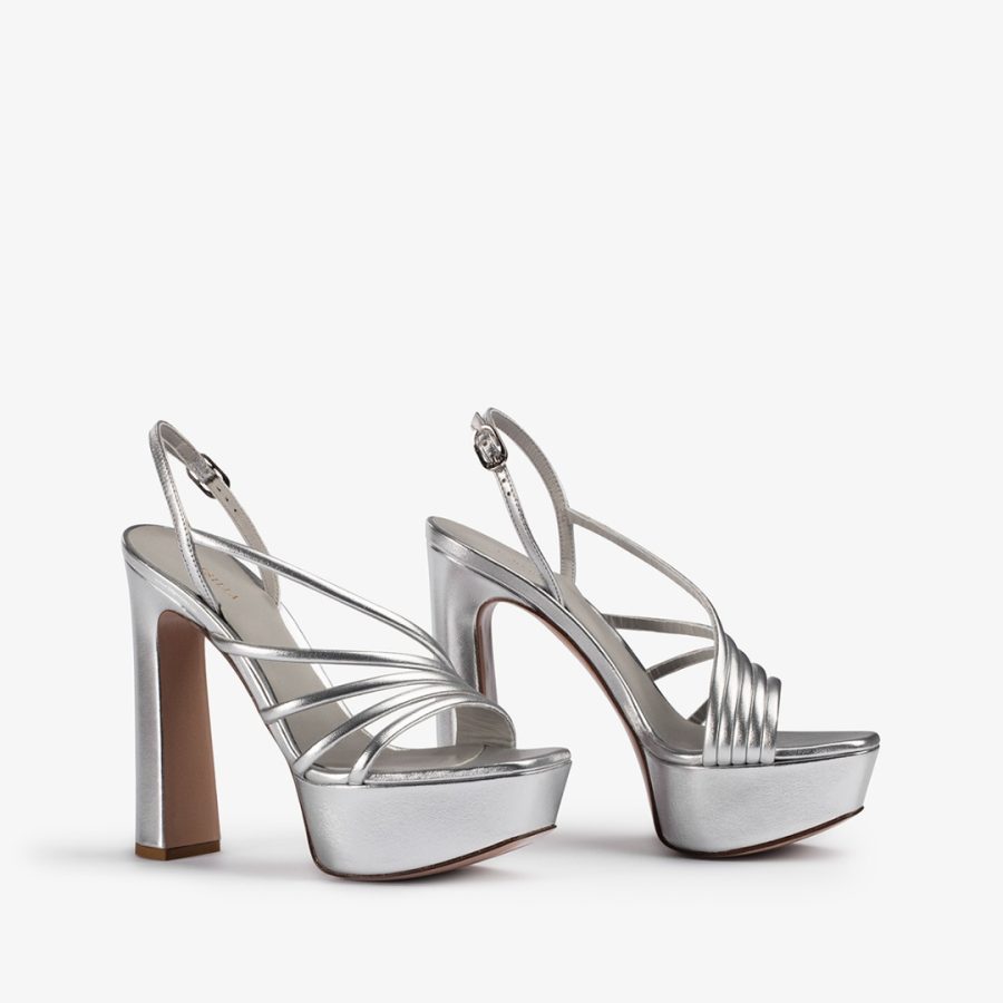 SCARLET SANDAL 140 mm-Silver laminated leather platform sandal - Image 2