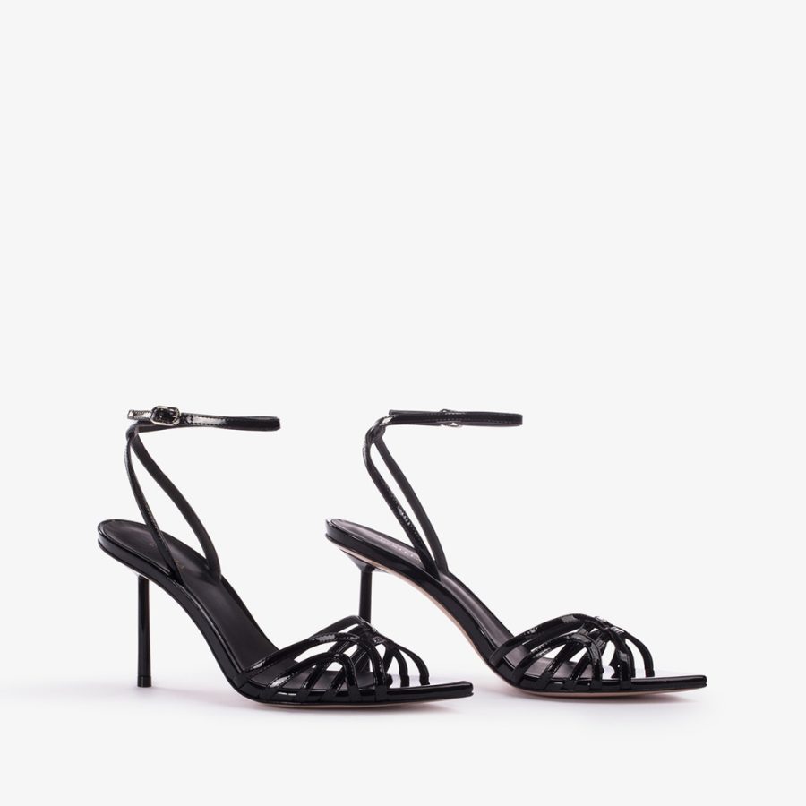 BELLA SANDAL 80 mm-Black patent leather sandal - Image 2