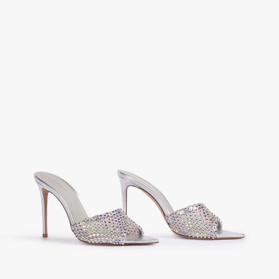 GILDA SANDAL 110 mm-Eclipse silver fishnet sandal with Crystals - Image 2