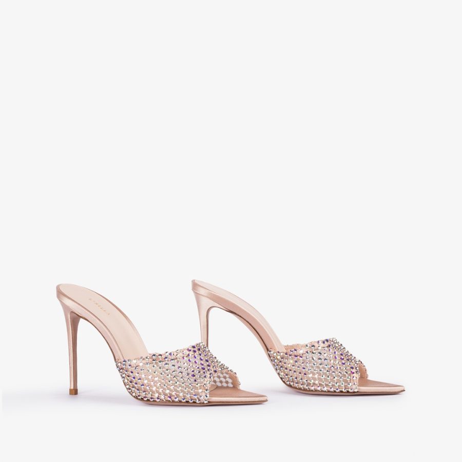 GILDA SANDAL 110 mm-Skin nude fishnet sandal with Crystals - Image 2