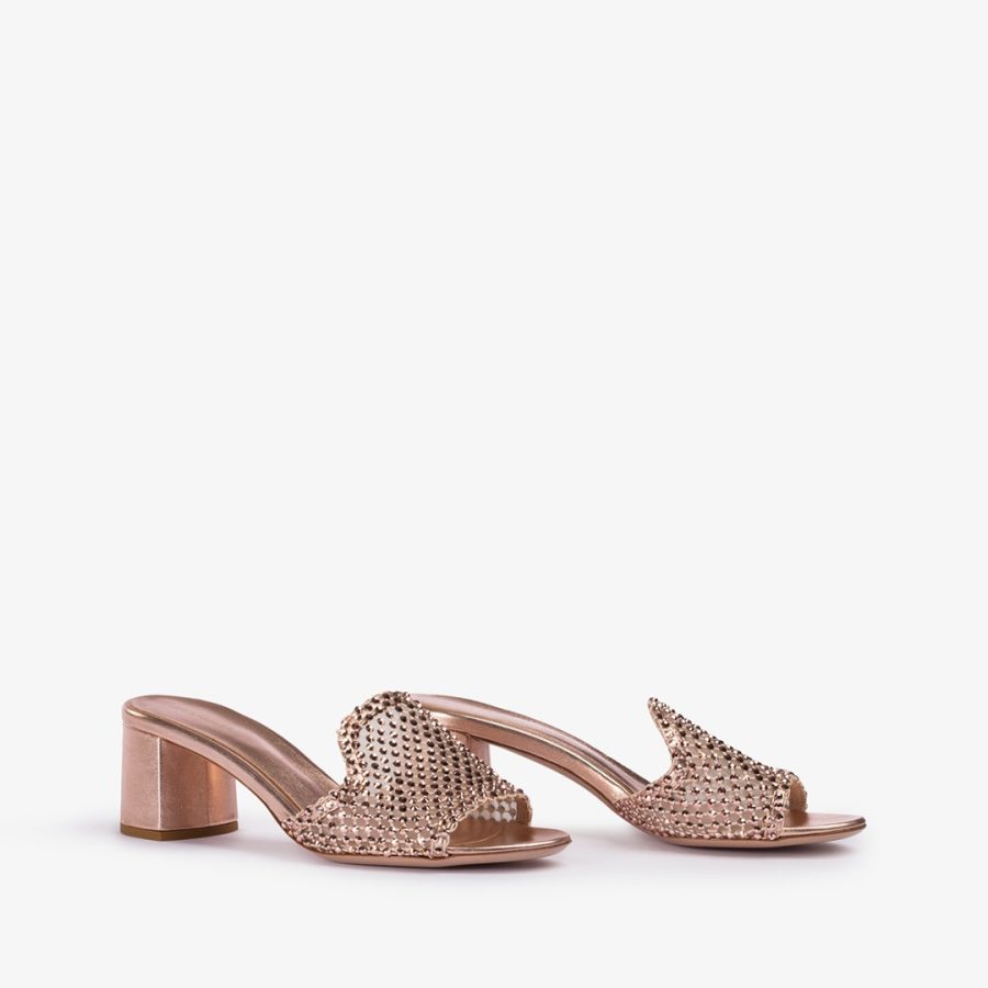 GILDA SANDAL 60 mm-Gold pink fishnet sandal with Crystals - Image 2