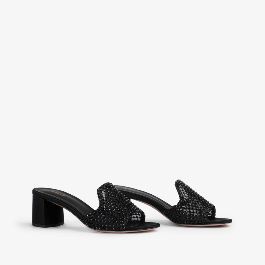 GILDA SANDAL 60 mm-Jet black fishnet mule sandal with Crystals - Image 2