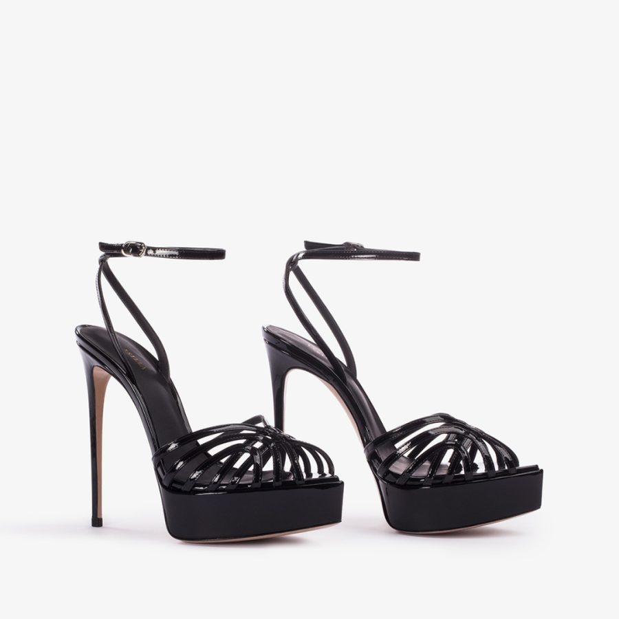 EMBRACE SANDAL 140 mm-Black patent leather platform sandal - Image 2