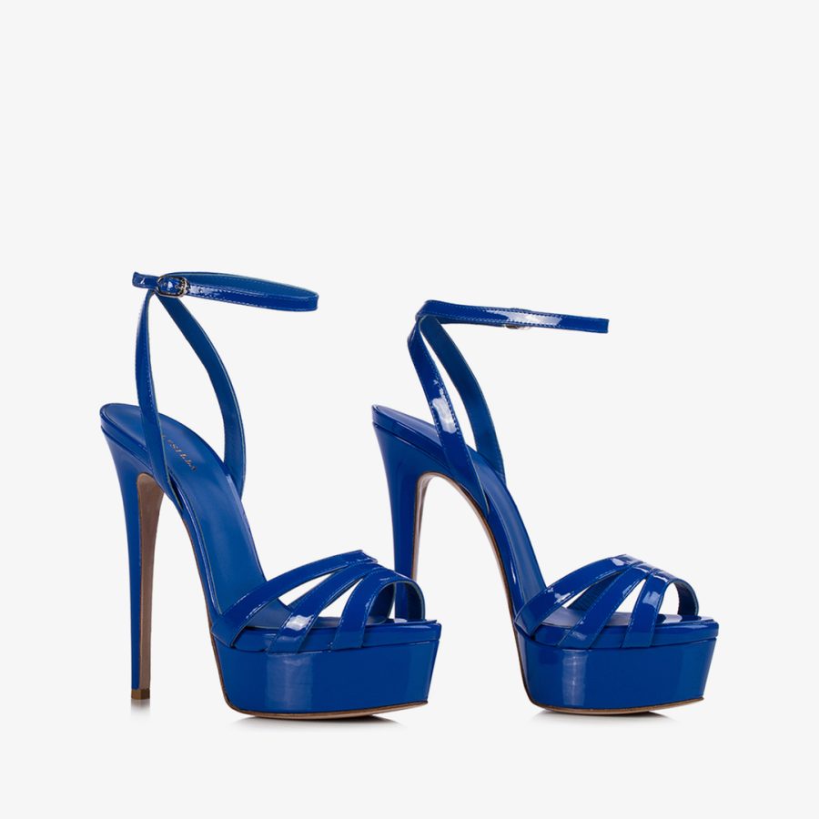 LOLA SANDAL 140 mm-Persia blue patent leather platform sandal - Image 2