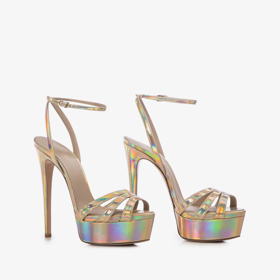 LOLA SANDAL 140 mm-Nude iridescent platform sandal - Image 2