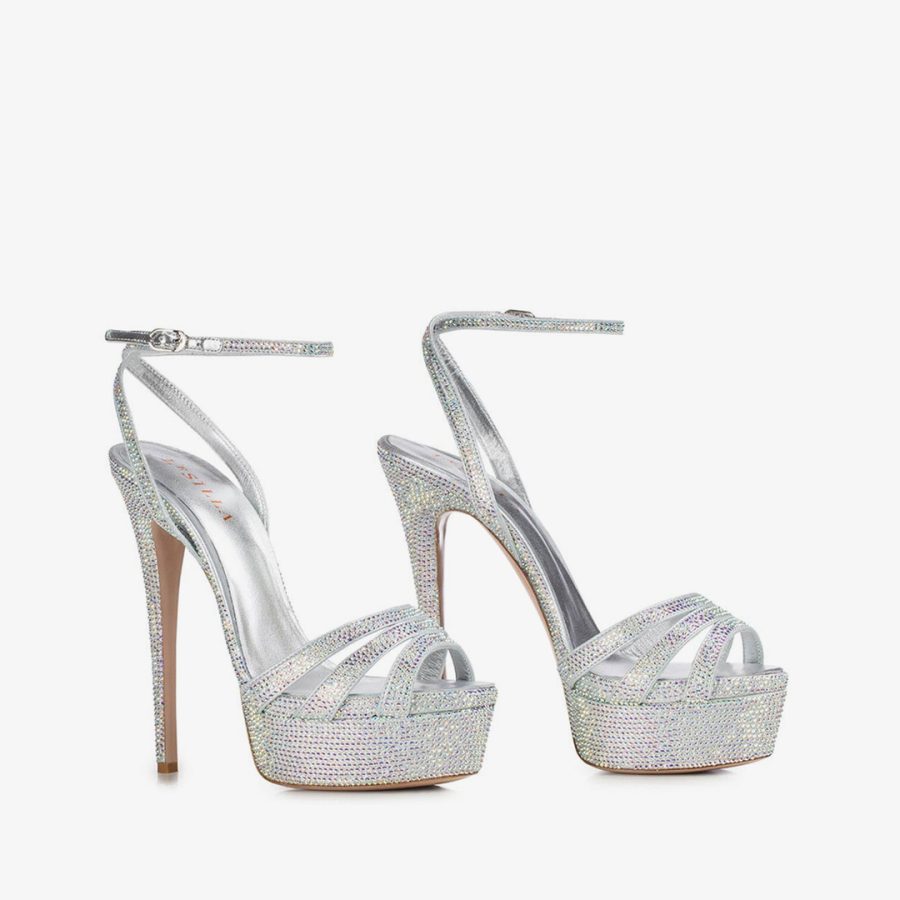 LOLA SANDAL 140 mm-Silver jewel sandal with Crystals - Image 2