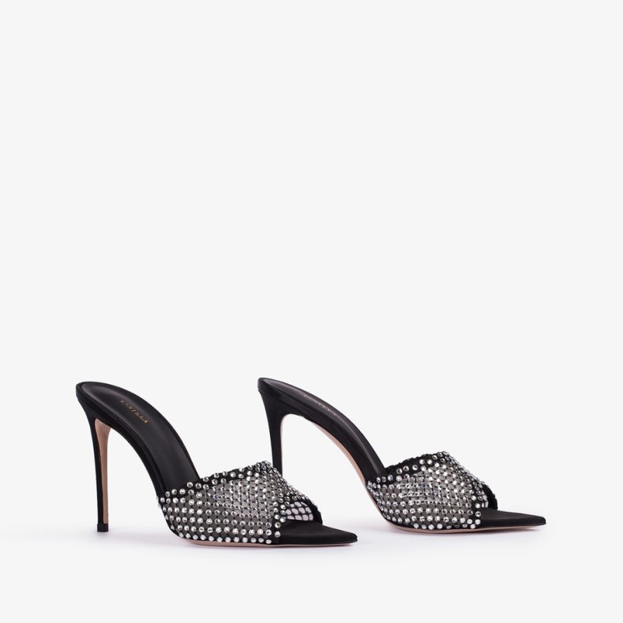 GILDA SANDAL 110 mm-Black fishnet sandal with silver Crystals - Image 2