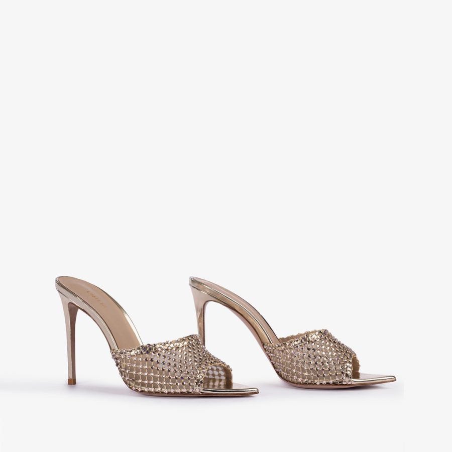 GILDA SANDAL 110 mm-Platinum fishnet sandal with Crystals - Image 2