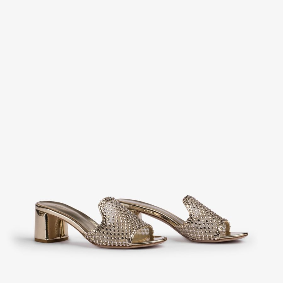 GILDA SANDAL 60 mm-Platinum fishnet mule sandal with Crystals - Image 2