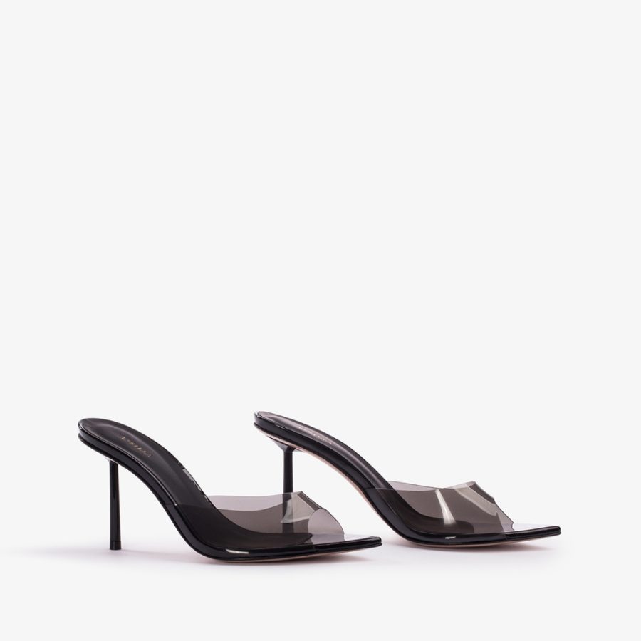 BELLA SANDAL 80 mm-Black plexy mule sandal - Image 2